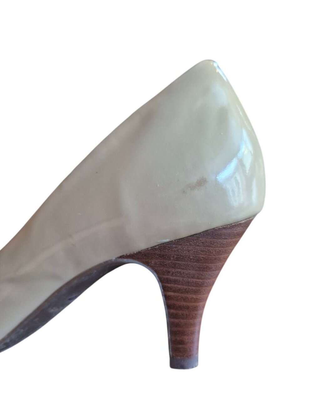 Clarks Artisan Beige Patent Leather Peep Toe Heels Size 8M - Picture 5 of 7
